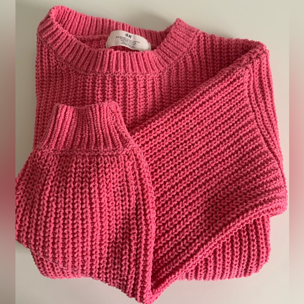 H & M Girls Hot Pink Knit Sweater Size 8-10